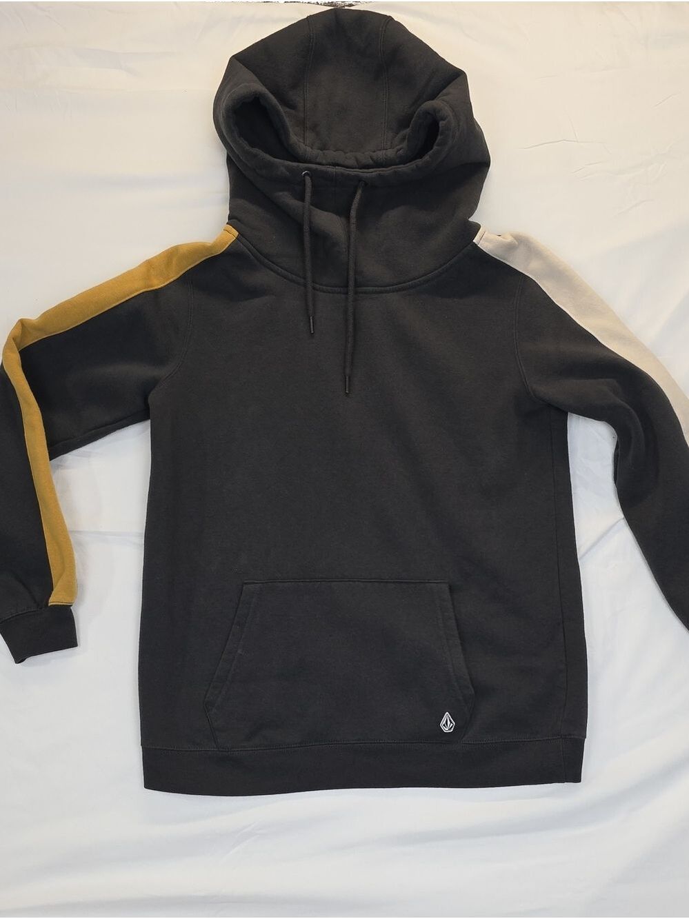Volcom Black Hoodie with Mustard and Cream Sleeve Panels XS